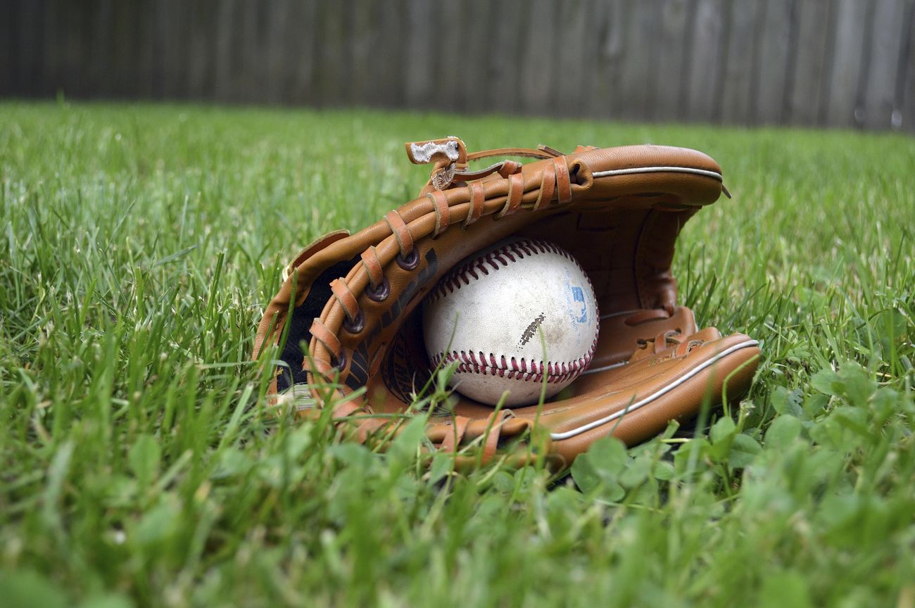 Baseball in a mitt on grass